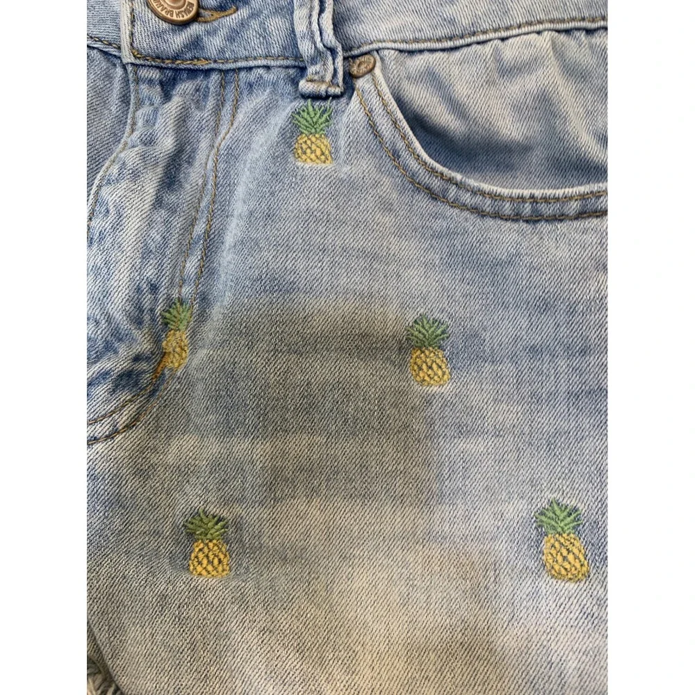 Rewash Pineapple Embroidered Denim Cut Off Shorts 5R W27 Tropical Summer Women